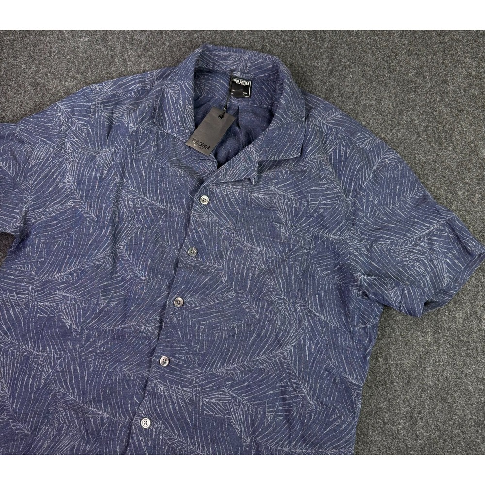 Todd Snyder New York NEW Palm Leaf 100% Linen Camp Shirt Blue Mens Large NWT